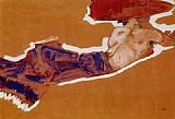 Reclining Semi Nude with Red Hat Gertrude Schiele by Egon Schiele